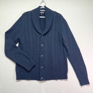 Express Navy Shawl Collar Button Down Cable Knit Oversized Cardigan Men Women L